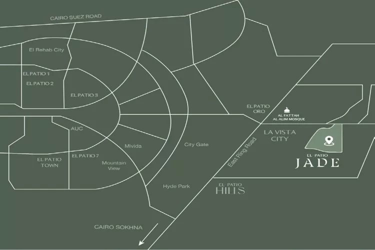 موقع كمبوند لافيستا الباتيو جادي العاصمة الادارية El Patio Jade New Capital egypt projects على الخريطة